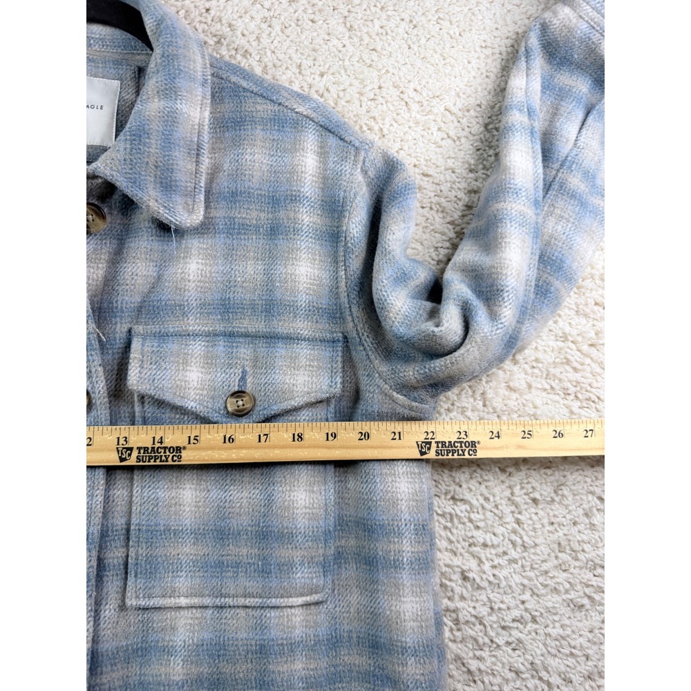 American Eagle Plaid Shacket Womens Small Blue Cream Lined Flannel - Picture 10 of 10